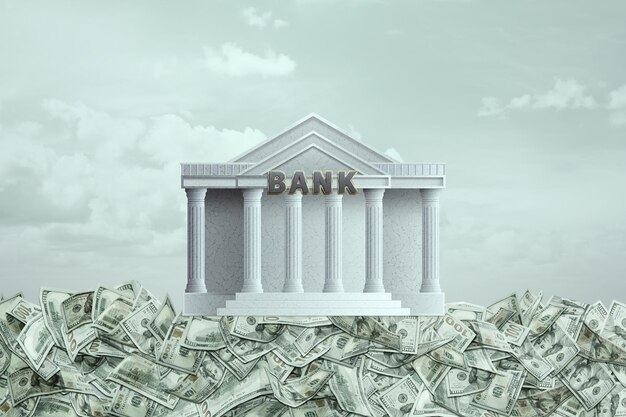 A building with the words Bank and Money in the background